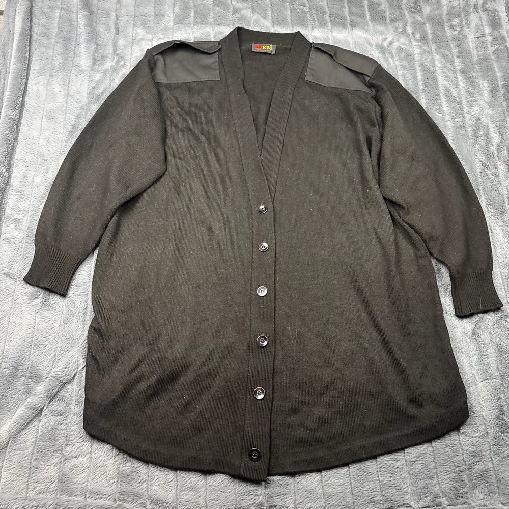 SFKM Mens Black Cardigan Sweater XL V-Neck Button Front Military Epaulets USA